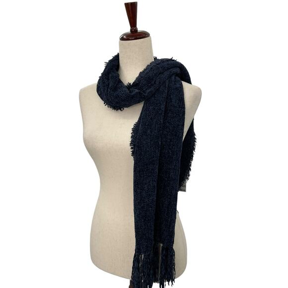 NEW Style & Co Navy blue chenille Scarf Fringe Trim Soft Cozy Dark Oblong Dark - Picture 7 of 13